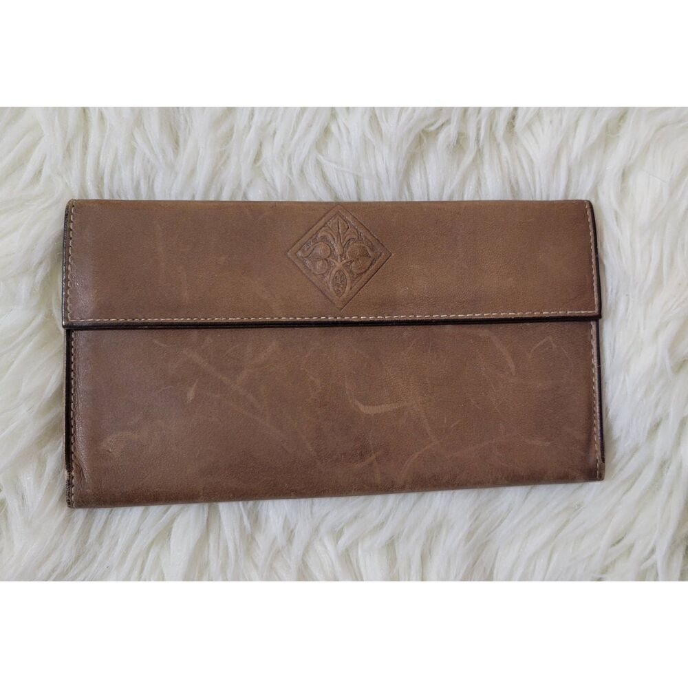 Vintage Amity Cowhide Leather Brown Embossed Trifold Wallet